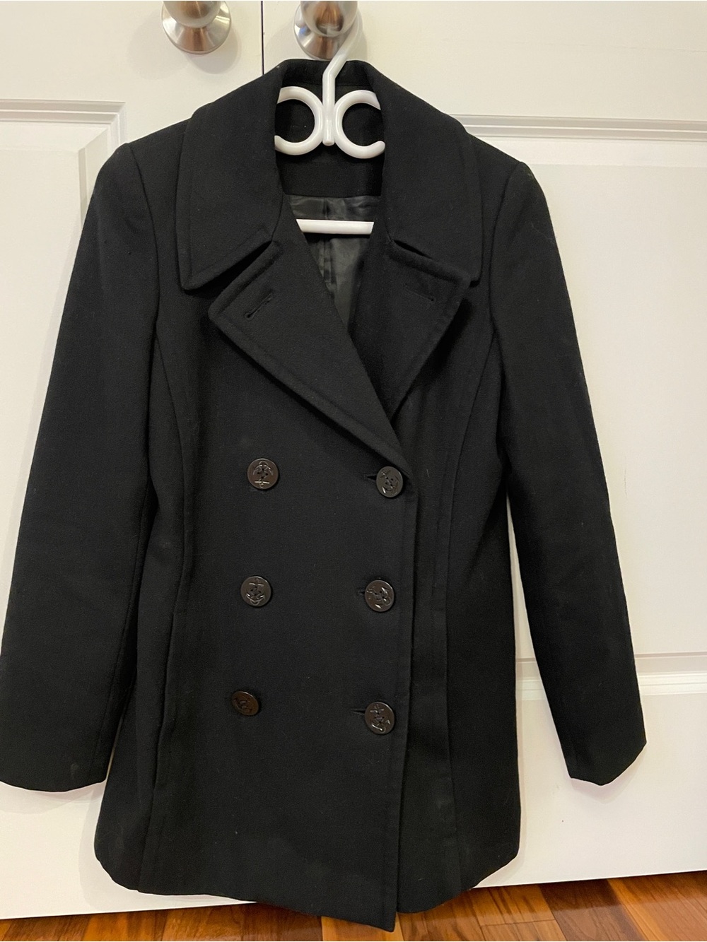 Classic Black Double-Breasted Women's Peacoat
